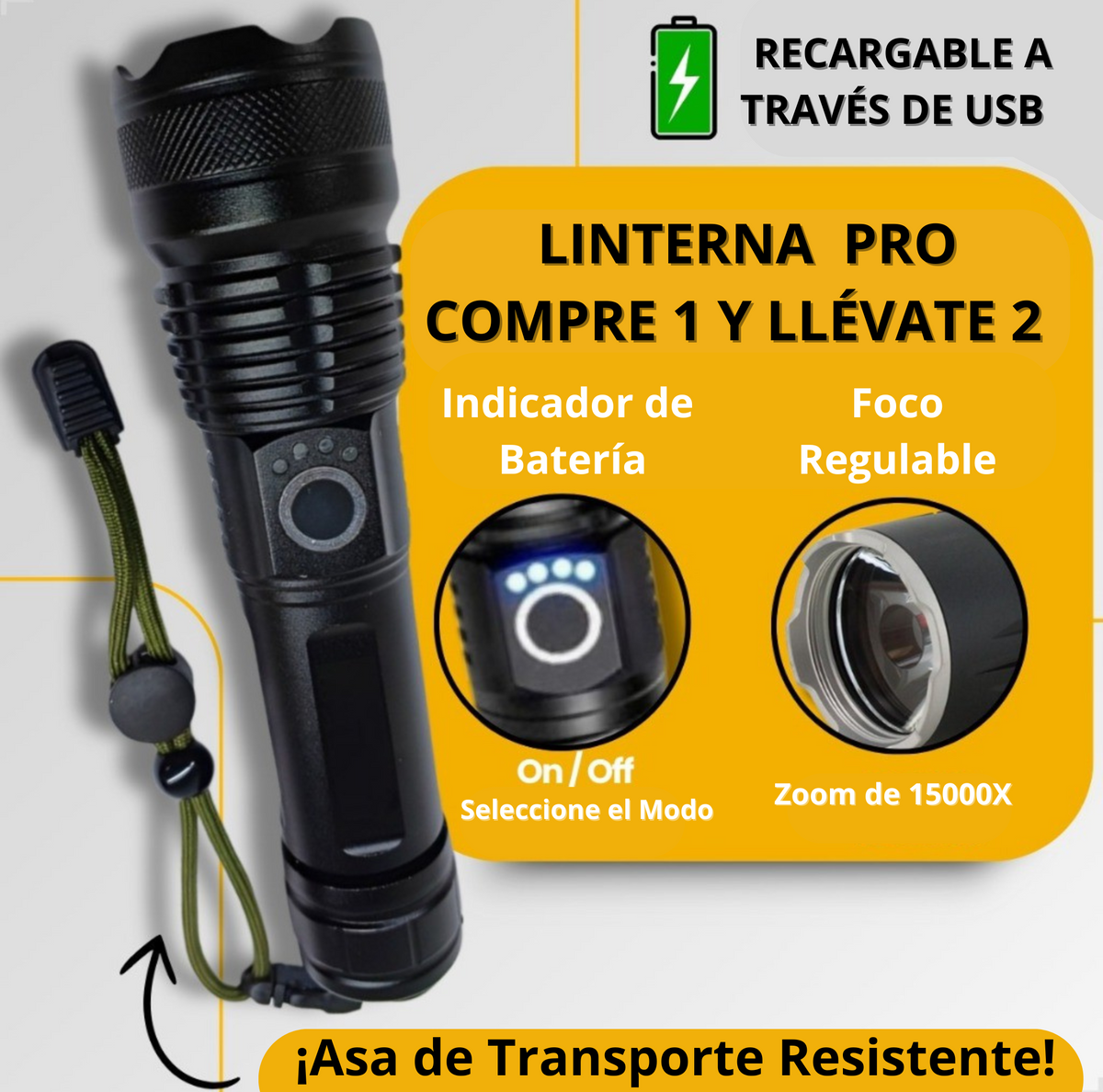 🌧️COMPRE 1 Y LLÉVATE 2,3  LINTERNA  PRO USB RECARGABLE 🔦