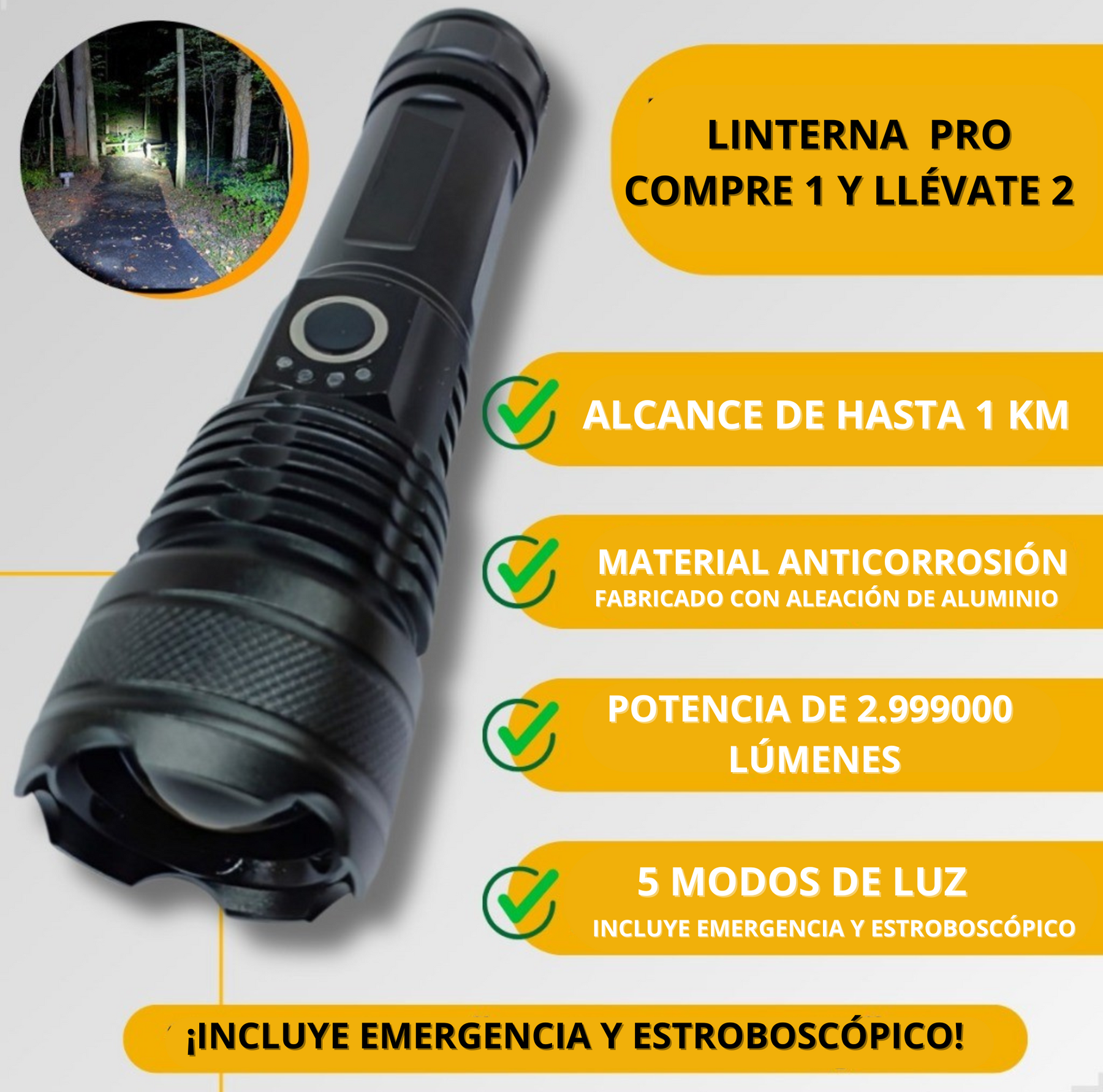 🌧️COMPRE 1 Y LLÉVATE 2,3  LINTERNA  PRO USB RECARGABLE 🔦